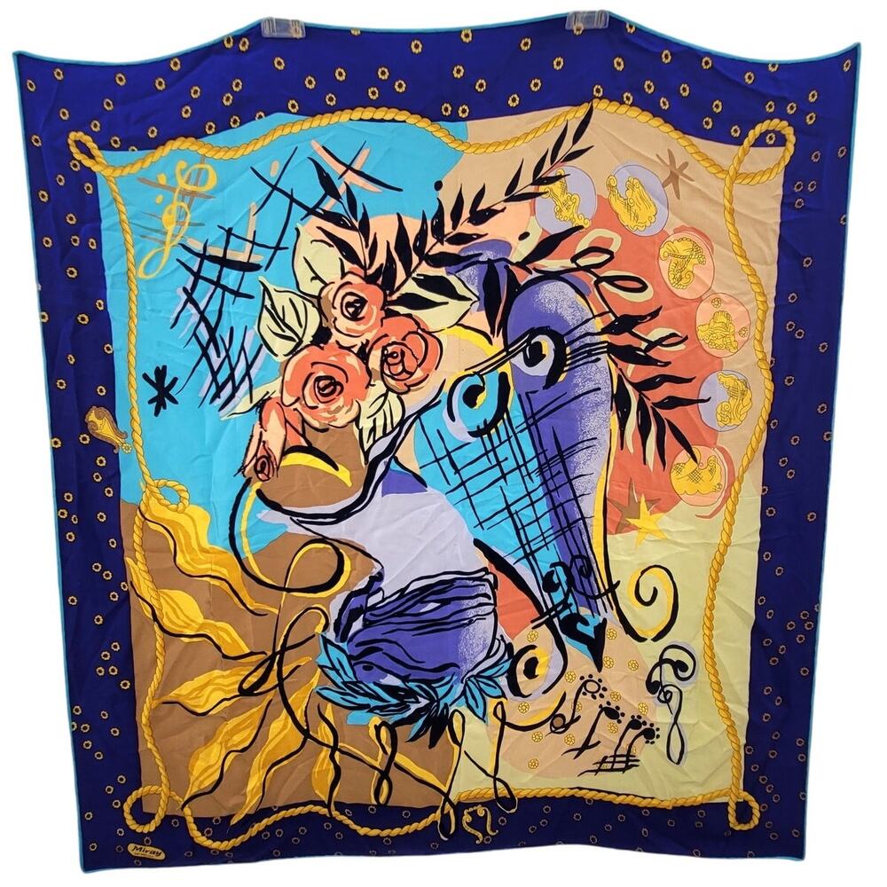 Ethereal Floral Miray Silk Scarf‎ Vintage Square Blue Pink Purple Accessory